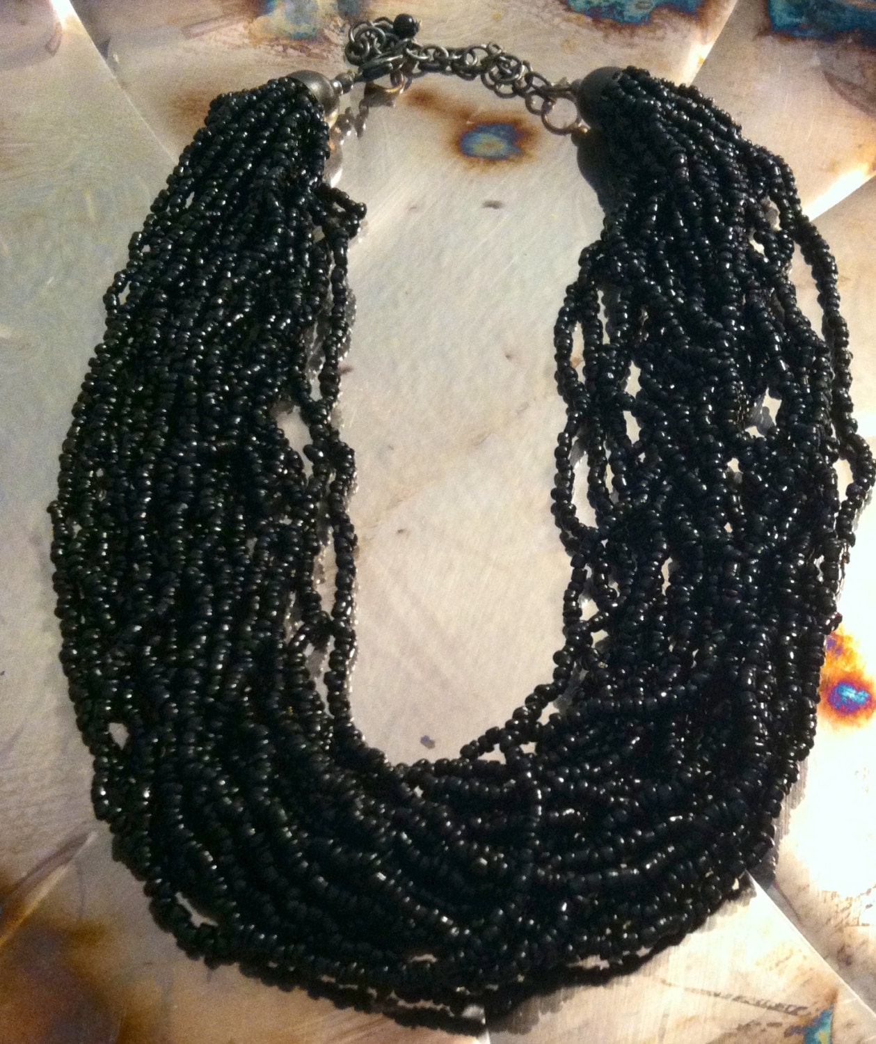 Elegant Black Beaded Layered 16" Necklace