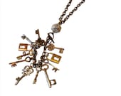 Steampunk Chainlink and Keys Charm Necklace