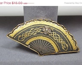 25%OFF Vintage Fan Brooch - Gold Tone Antiquing - Damascene Brooch