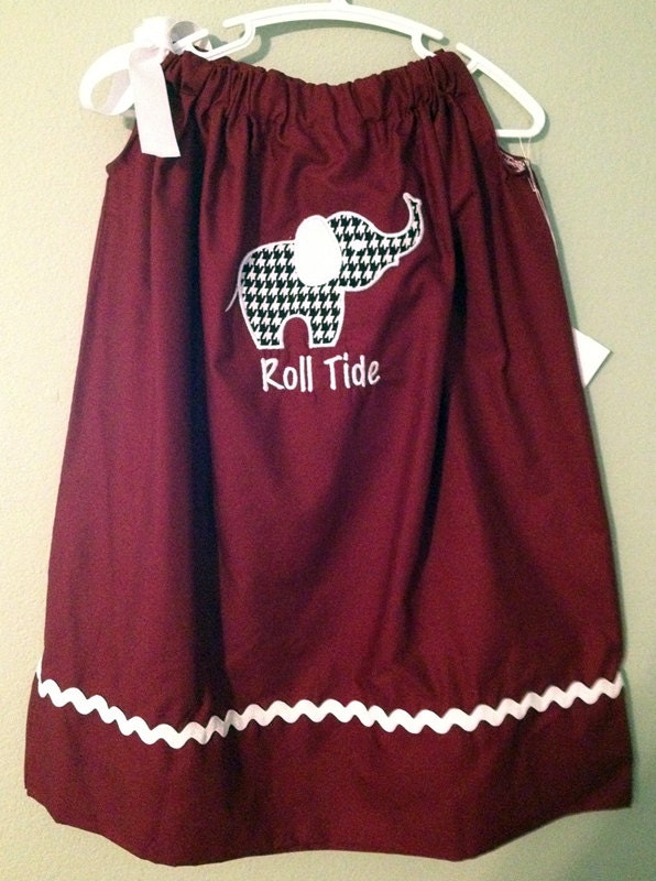 Alabama Crimson Tide Houndtooth Elephant Pillowcase Dress with Rickrack 6 12 24 month size 2t 3t 4t 5 6