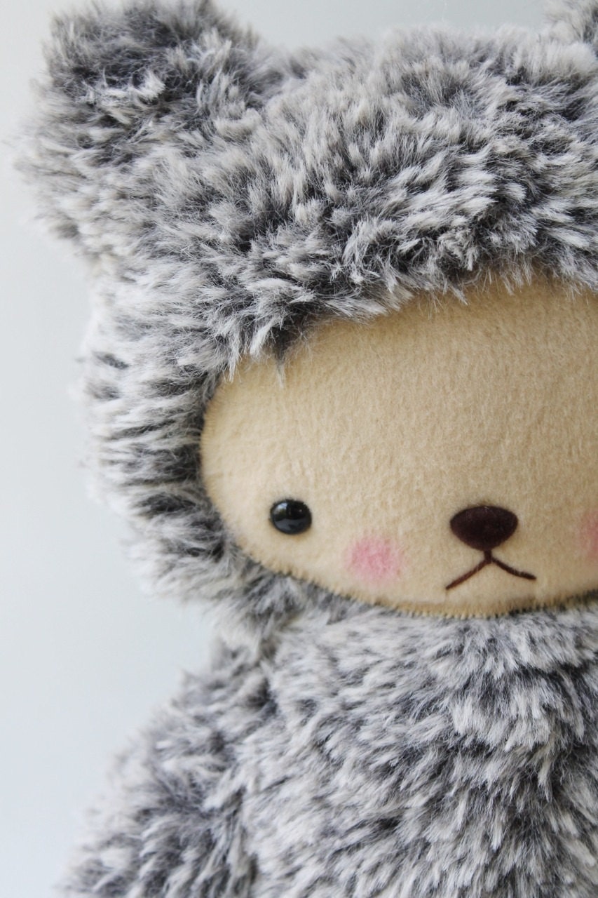 Kawaii Teddy Bear Plushie Speckled Gray and White Minky Large MASON