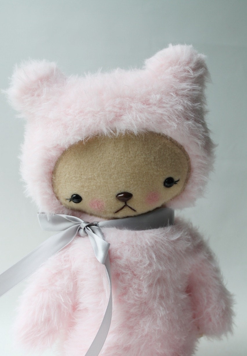 Kawaii Teddy Bear Plushie in Pink Minky Faux Fur Large MOLLY