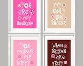 Pink Tan and Brown Dahlia Flower Kids Wall Art, Playroom Art - You Are My Sunshine 5X7 nursery decor, baby shower gift, girl colors