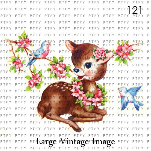 Vintage Deer and Bluebirds LARGE Digital Vintage Image Download Sheet Transfer To Totes Pillows Tea Towels T-Shirts - 121
