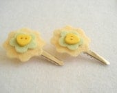 Two Yellow and Green Felt Flower Hair Clips Pack of 2 Yellow Hair Slides