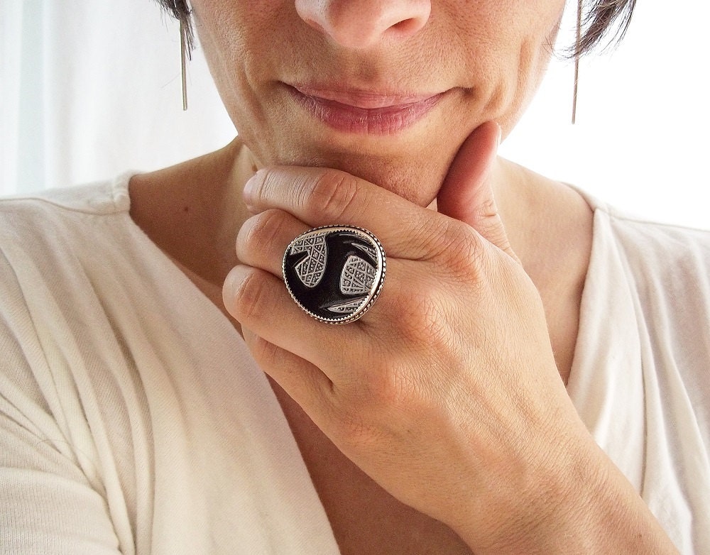 Statement Jewelry. Mid-Century Button in Sterling Silver Ring. Modern Jewelry