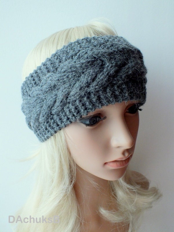 Dark Gray Handmade Knitted Headband,  Headwrap, Earwarmer Cable Pattern Fall, Autumn,Winter Accessorie