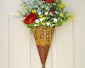 Summer Wreath, Farmhouse Decor, Rustic Texas Farm Truck License Plate Floral Arrangement, Wildflower Door Wreath Alternative