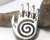 Sterling Silver Healing Hand Pendant Brooch Signed Reiki