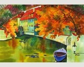 GICLEE  Print On LUSTER Paper -Of Original Painting-SILK Painting- Acrylic  Painting- Fine Art Print- Cityscape-Prague-Europe -13inX19in