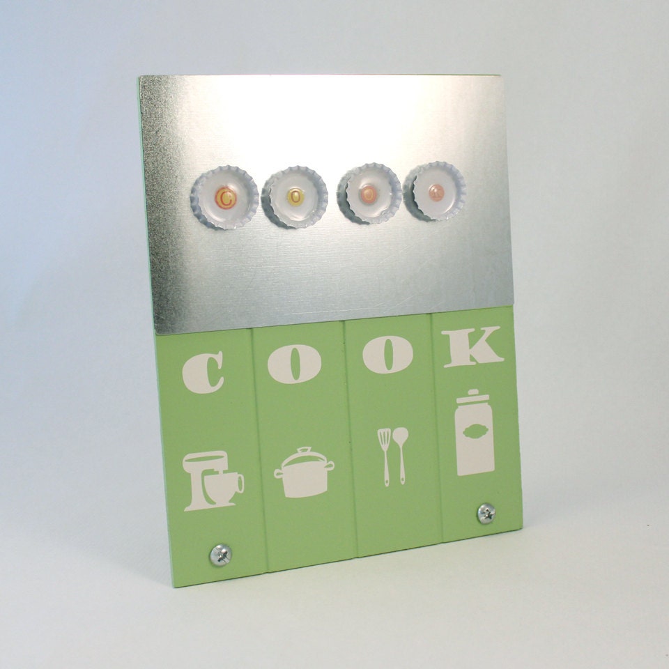 Cook's Kitchen Magnetic Recipe Holder with Bottle Cap Magnets
