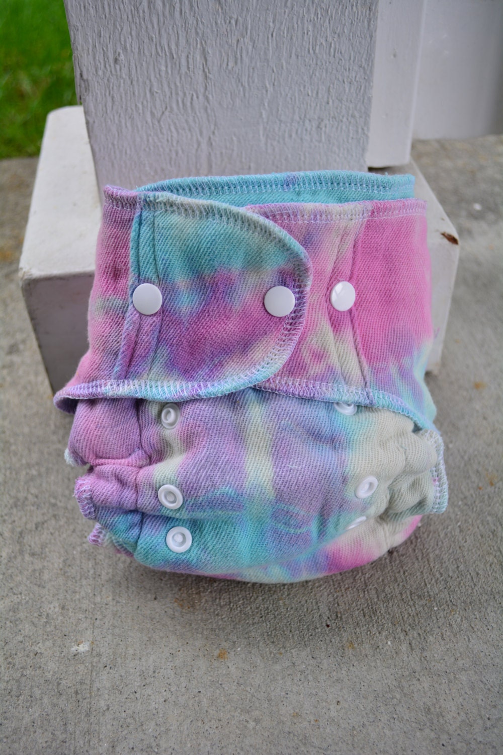 One Size Converted Prefold Cloth Diaper in Tie Dye Pink, Blue and Purple
