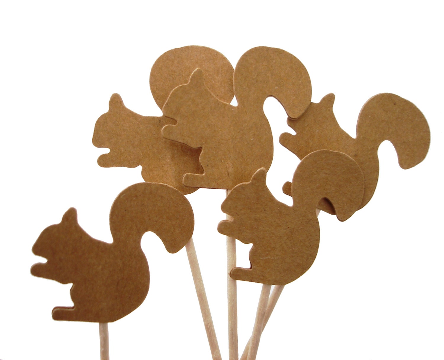 24 Kraft Brown Squirrel Party Picks, Cupcake Toppers, Food Picks, Toothpicks, Drink Picks - No856