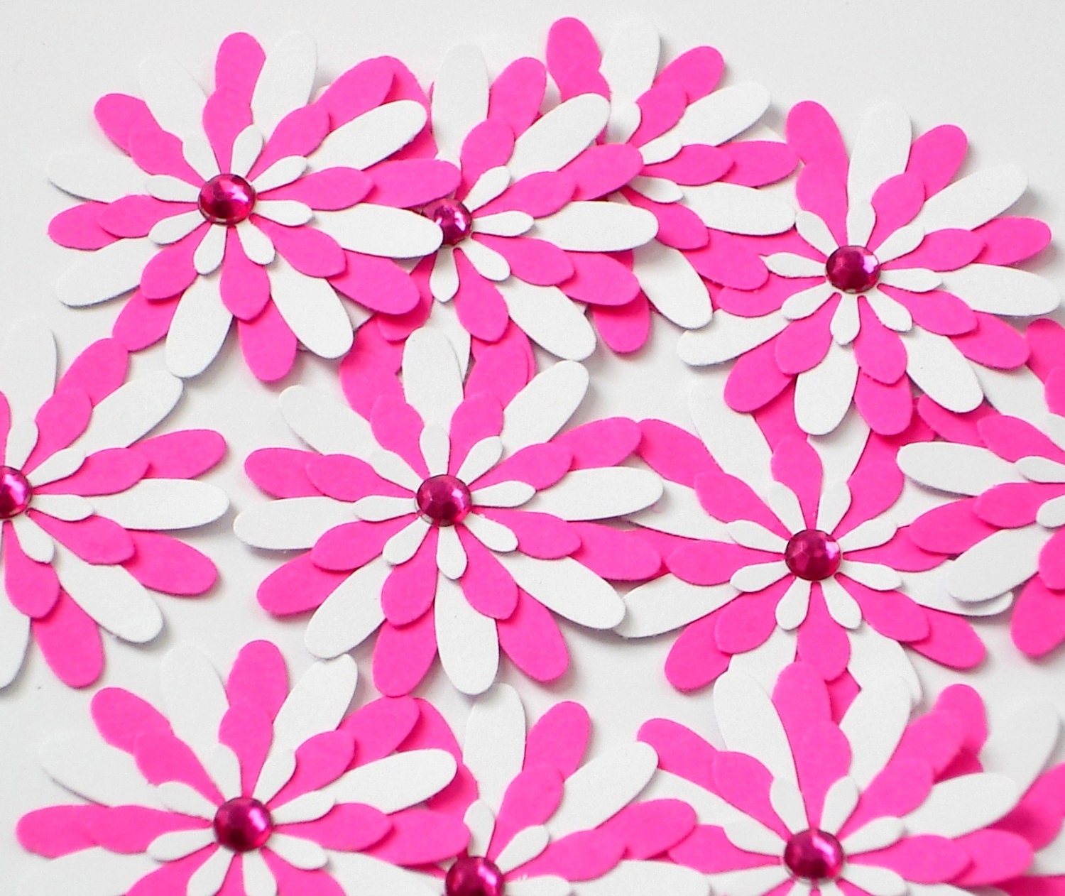 12 White Hot Pink Daisy Flower punch die cut scrapbook embellishments - No989
