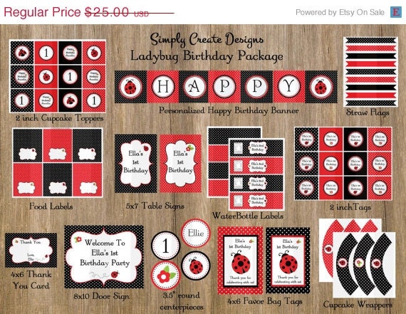 SALE Ladybug Party Package Printable DIGITAL Party Il_170x135