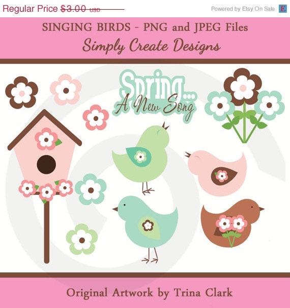 SALE Singing Birds A New Song Clipart Birdhouse Clip Art Commercial and Personal Use Il_570xn