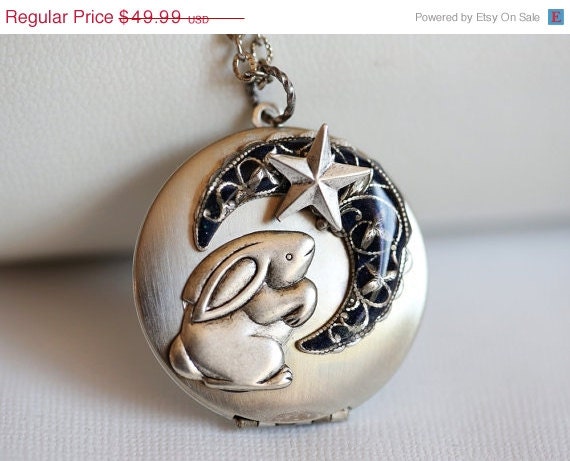 ON SALE I love you to the moon and back,Blue Moon,Bunny,Star,Locket Necklace,Locket,Something Blue ,Wedding Necklace