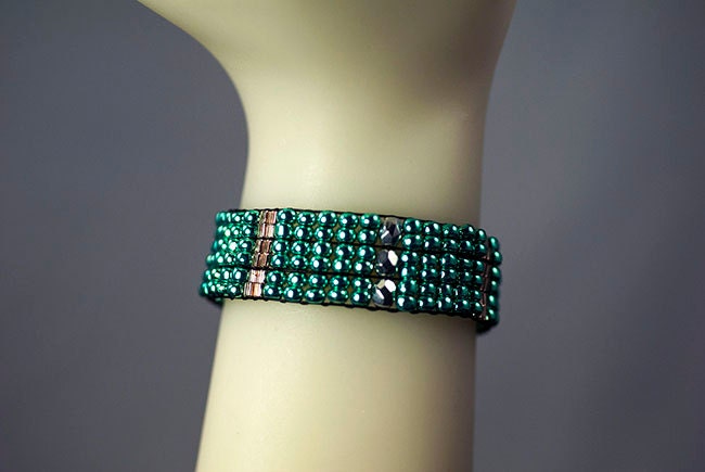 Loomed bracelet with Czech glass and Japanese seed beads