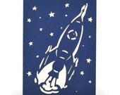 SALE--- Rocket Ship - Blue - Laser Cut -Birthday Card