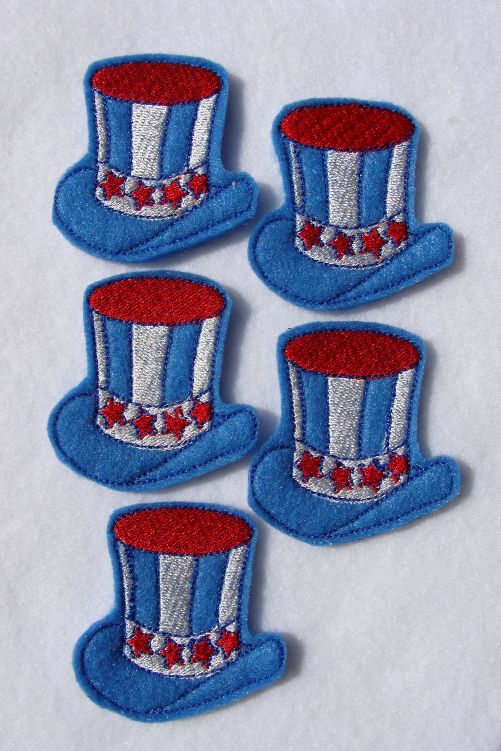 Machine Embroidered Felt - 5 PATRIOTIC HATS  Embellishments / Appliques