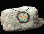 Flower Necklace Turquoise & Brown trim.