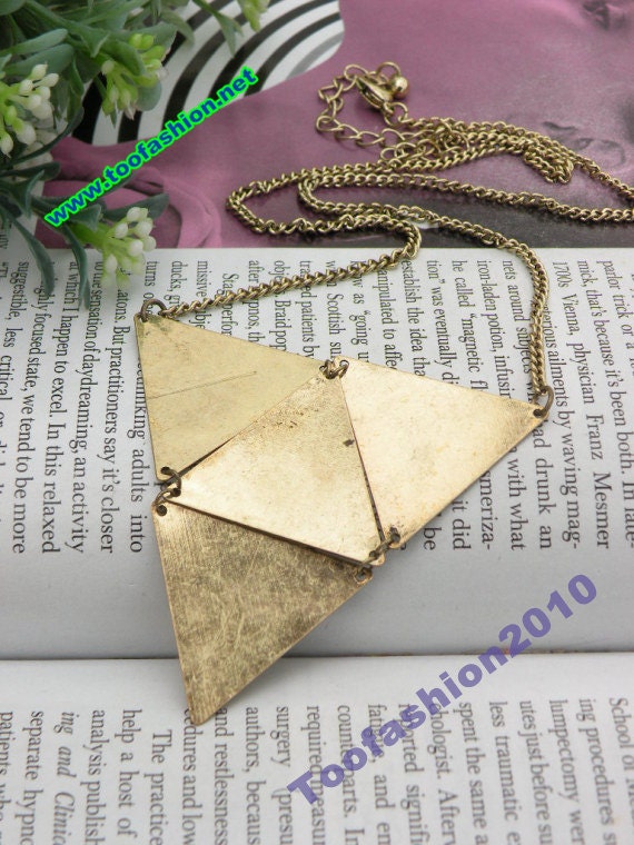 Pretty retro copper transmutative 4 triangle necklace pendant jewelry vintage style