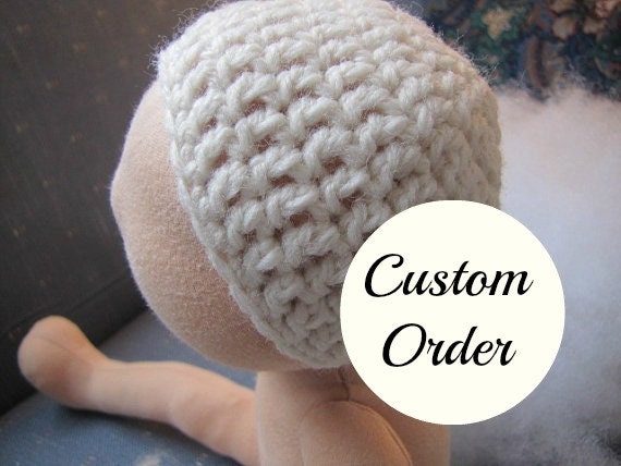Custom order  wool crochet wig cap for cloth dolls  / waldorf dolls