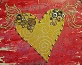 Hardware Heart  - Mixed Media Original on Flat Canvas - 8 x 10 - Steampunk - Home Decor - Art - Contemporary
