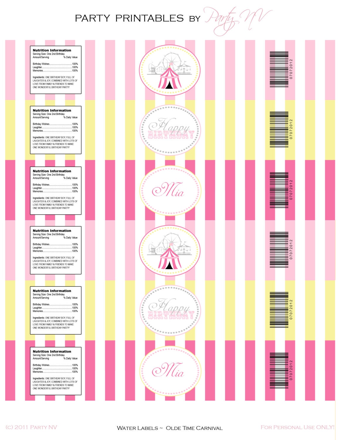 PRINTABLE (Water Bottle Wraps) - "Old Time" Carnival Collection- Vintage Design Il_570xn