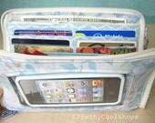Super Mega Touch Screen Wallet, iphone wallet wristlet, fabric cell phone case, large wallet, bifold wallet, wrist strap, cell phone wallet