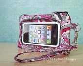 Touch Screen Wristlet, iphone wallet, cell phone wristlet, droid case, fabric phone case, touch screen pocket, pink swirl