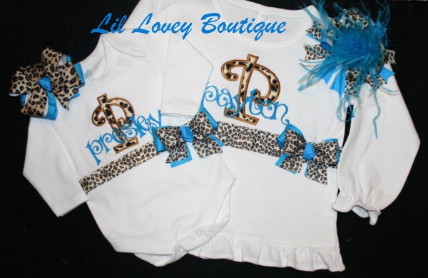 PERSONALIZED "CHEETAH FUN" 4 Pc. Big Sister/Little Sister Matching Outfits For Baby Girl and Toddler