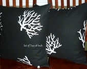 Decorative Accent Throw Pillow Covers - Two 18inch Black and White Coral Pattern