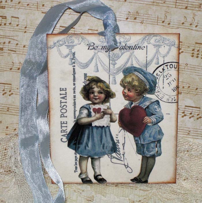 Valentine Gift Tag,  Be Mine Gift Tags Vintage French Market Style Original Design ECS