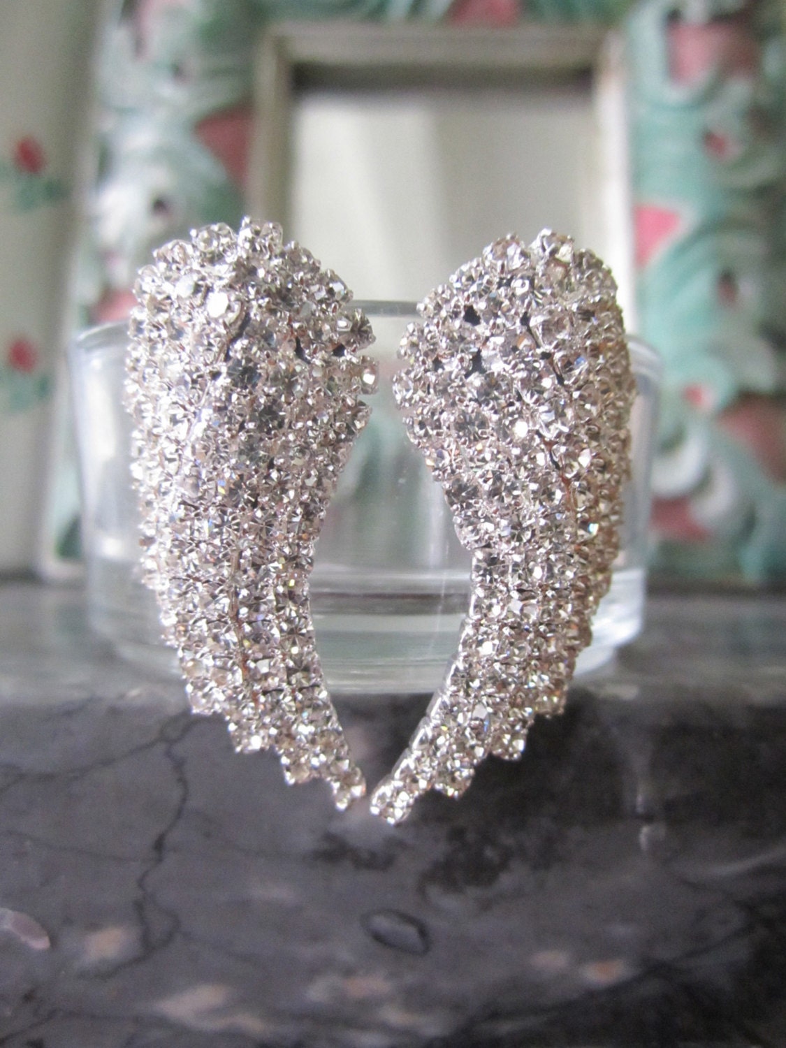 Wedding Jewelry Bridal Evening Formal Earrings Accessory : ANGEL WING Clear Rhinestones Earrings