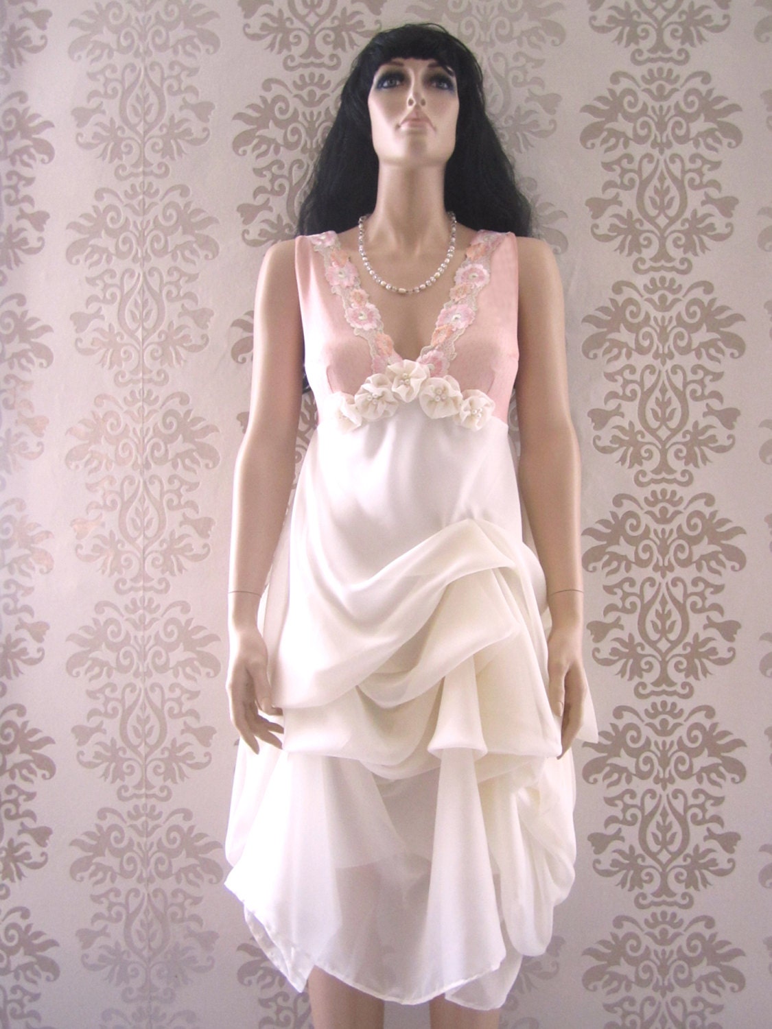 A-line Sweetheart Sleeveless Floor-length Chiffon Prom Dress Wedding Dress Bridesmaid  : BLUSHA Pink Floral Lace Dress Custom Size