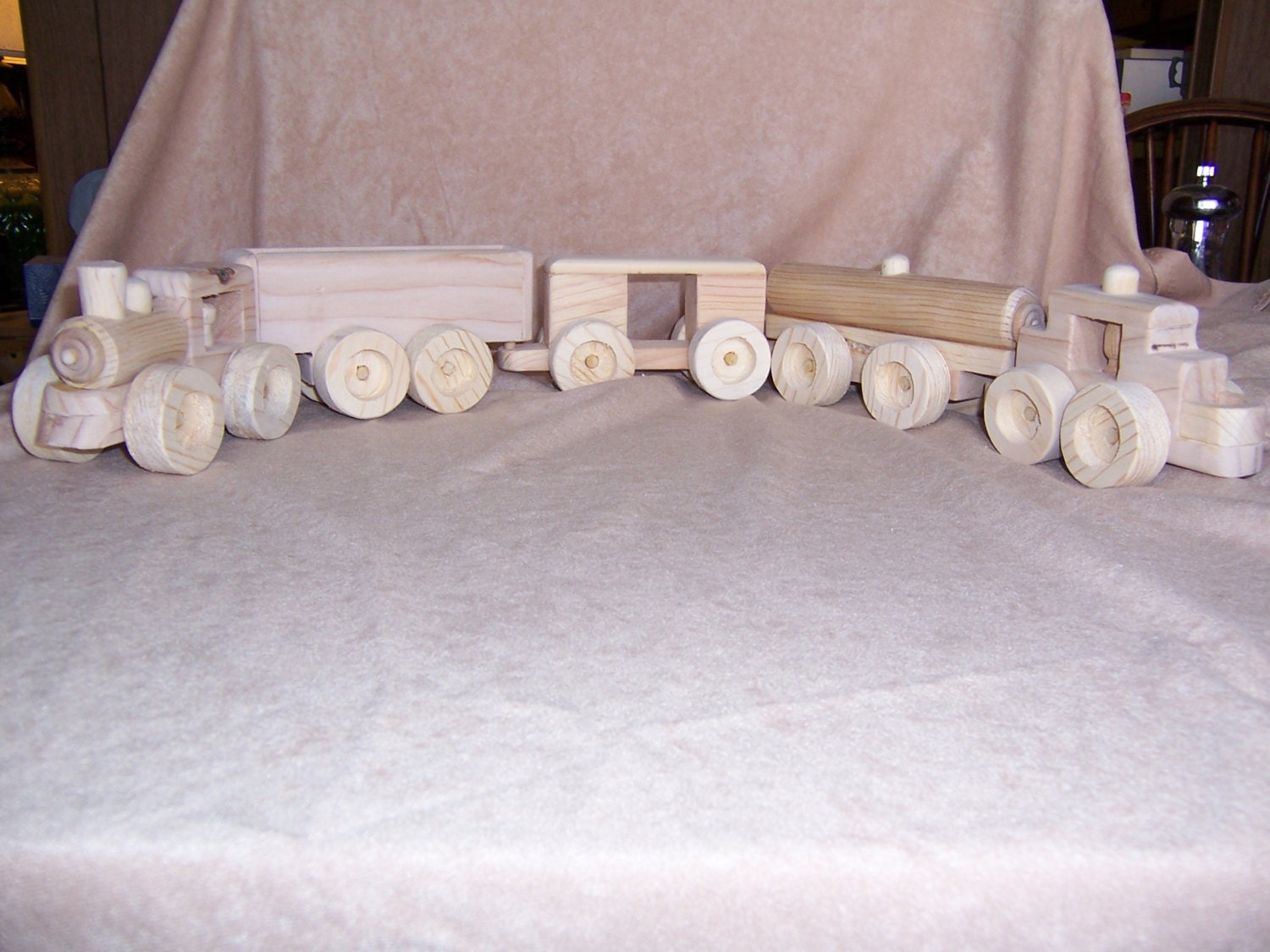 Toy Train Set Handcrafted from Reclaimed Wood for the Kids