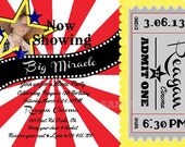 Movie Party photo Invitation Birthday Printable Grey Red White Yellow Outdoor Theater Cinema