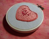 Embroidered Sweet Heart Orange Peach Valentine Call Me Decor Fiber Art Unique Valentine, Reto, Candy, Customizable, Nostalgia
