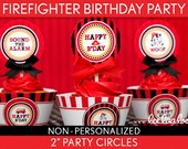 Firefighter Birthday Party - 2 inch Party Circles & Bonus: Cupcake Wrappers NonPersonalized Printable // Firefighter - B24Nd