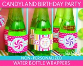 Candyland Birthday Party - Water Bottle Wrappers & Bonus: Straw Flags NonPersonalized Printable // Candyland - B39Pz2
