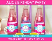 Alice Birthday Party - Water Bottle Wrappers & Bonus: Straw Flags NonPersonalized Printable // Wonderland Tea Party - B40Ne