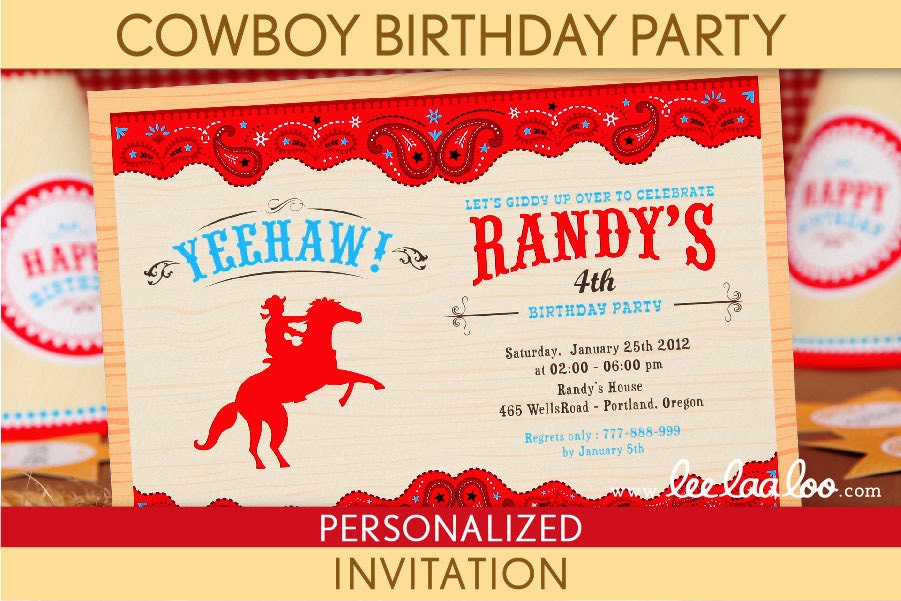 Cowboy Birthday Party Invitation Personalized Printable // Cowboy Wild West - B29Pa2 Il_570xn