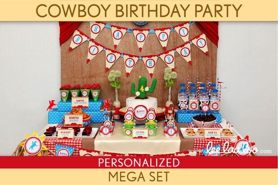 Cowboy Birthday Party Package Collection Set Mega Personalized Printable // Cowboy Wild West - B29Pz2 Il_570xn