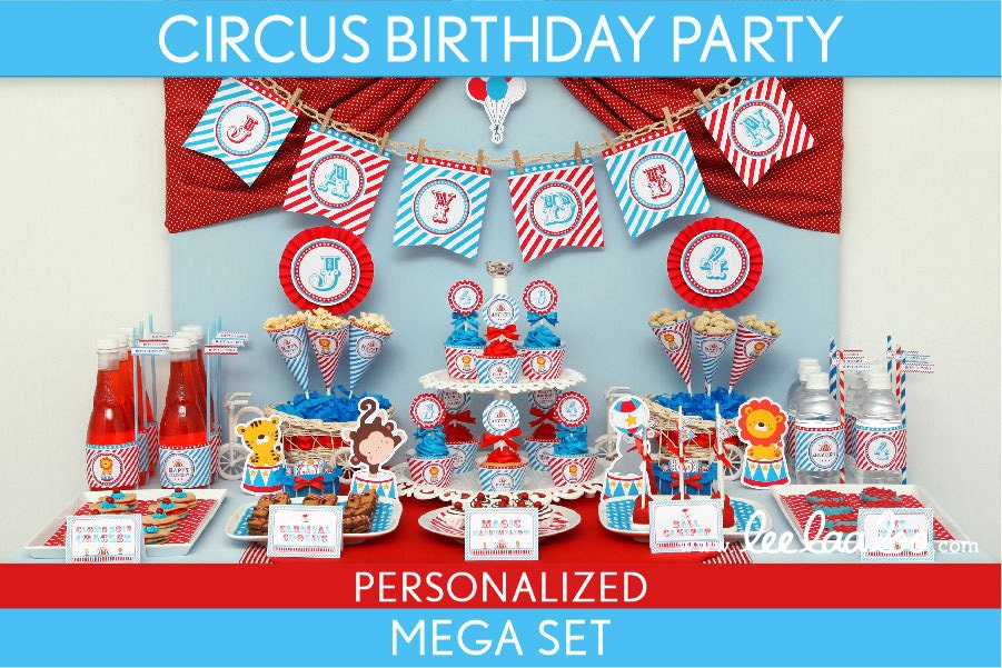 Circus Birthday Party Package Collection Set Mega Personalized Printable // Circus Carnival - B31Pz2 Il_570xn