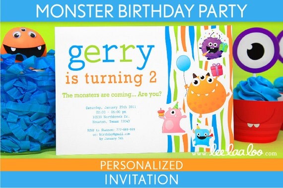 Monster Birthday Party Invitation Personalized Printable // Monster - B5Pa2 Il_570xn