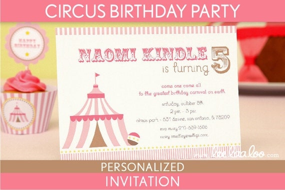 Circus Birthday Party Invitation Personalized Printable // Circus Pink - B14Pa2 Il_570xn