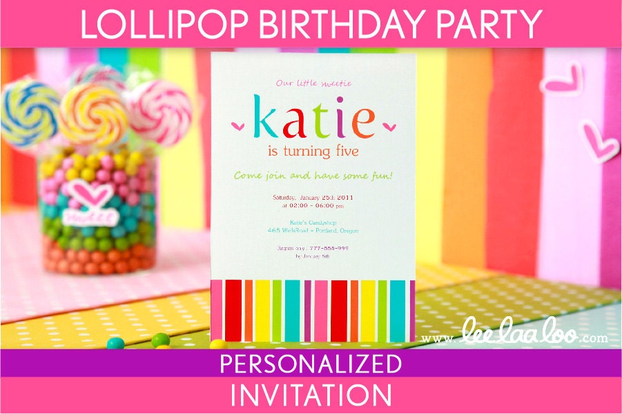 Lollipop Birthday Party Invitation Personalized Printable // Lollipop - B16Pa1 Il_570xn