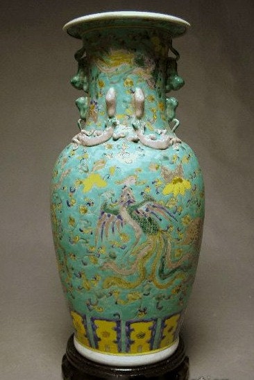 Phoenix and Dragon Vase / 17-18 inches / 20th Century Reproduction of "Guangxu Reign" Vase China / Chinese Chinoiserie