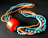 Funky Bohemian Hippy Orange and Turquoise Choker Necklace / Faux Elements / gl183